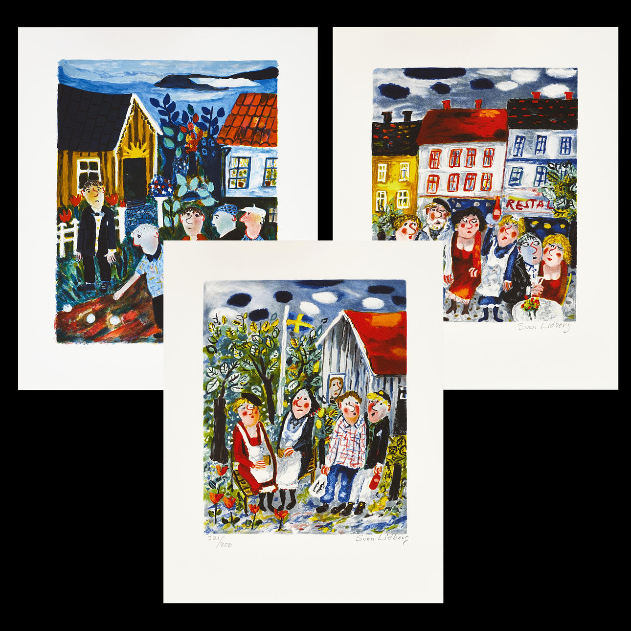 SVEN LIDBERG (1929-2009), Archipelago profiles, 3 pcs, signed, colour lithographs.