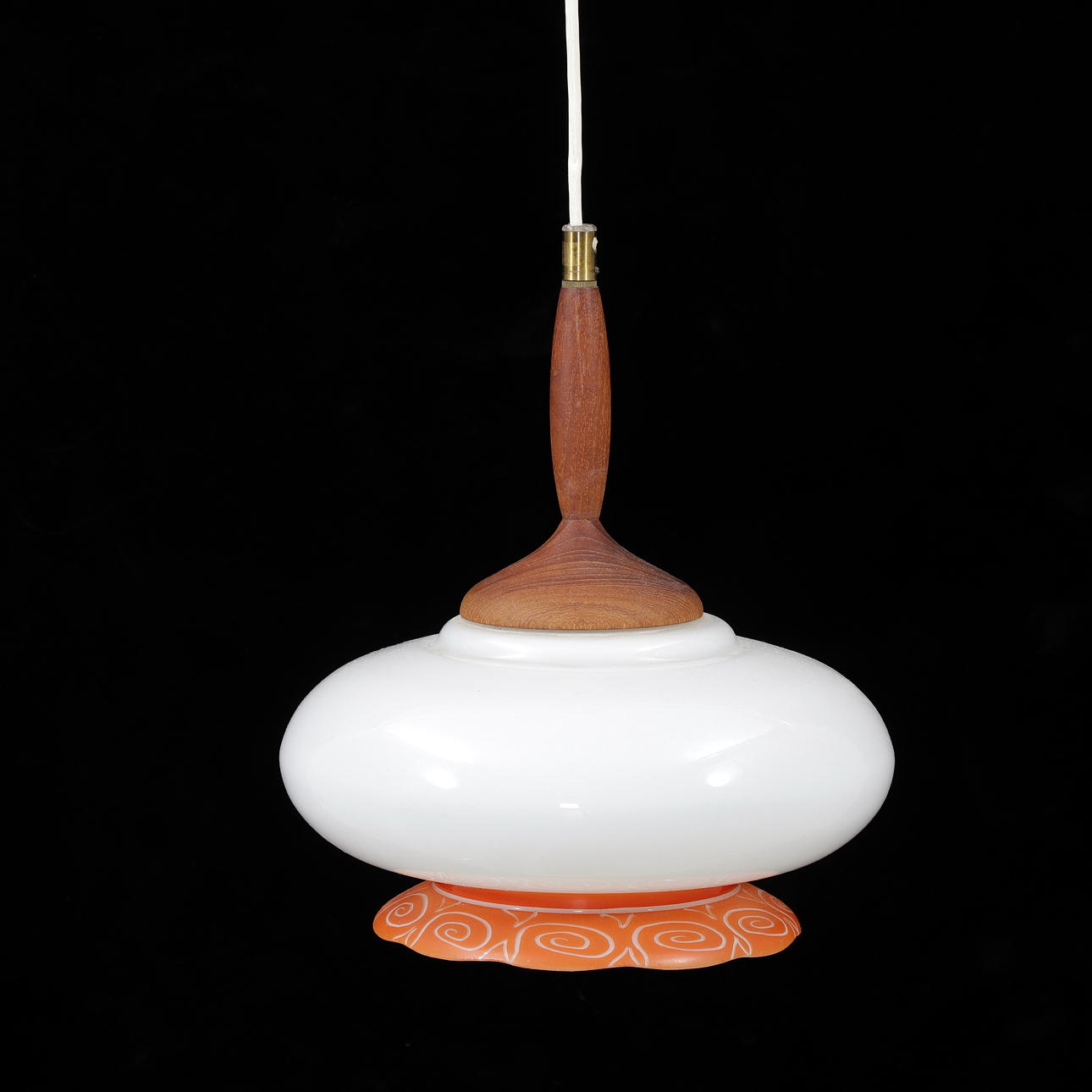 A teak/glass ceiling lamp, 1960s.