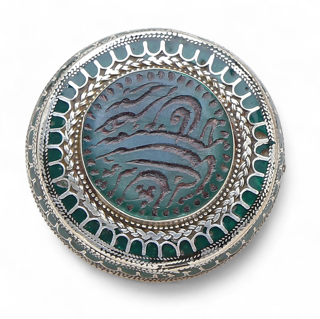 Turkish ring for two fingers in silver with hard stones and enamel ...