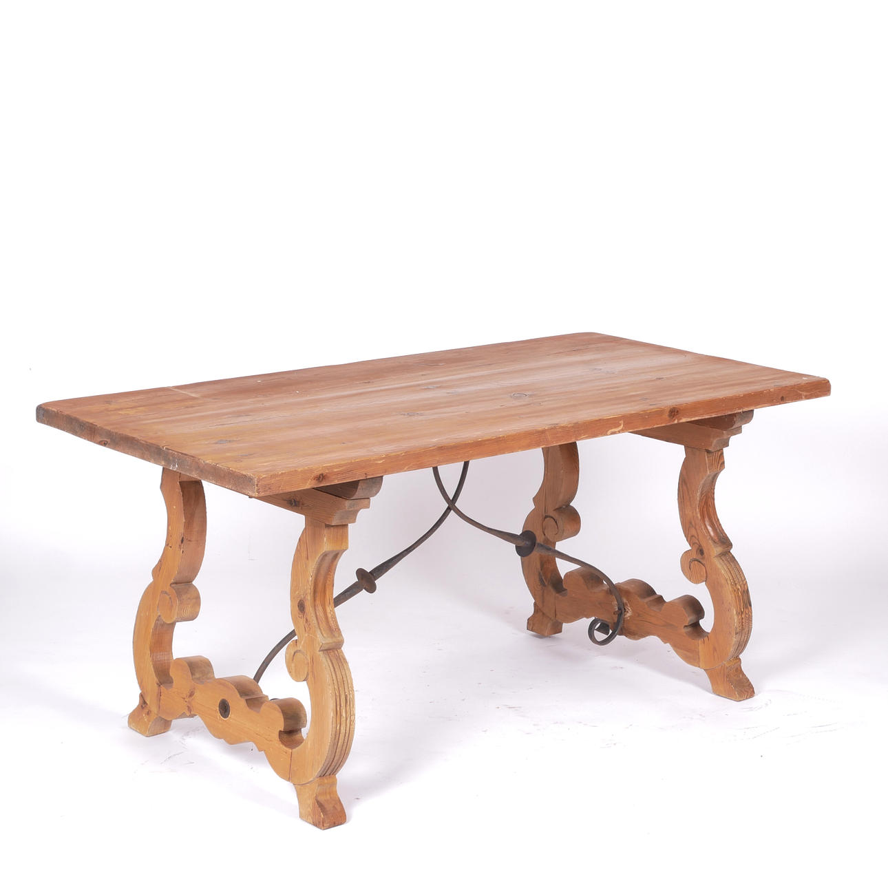 A baroque style table, pine and wrought iron, probably 1960s.