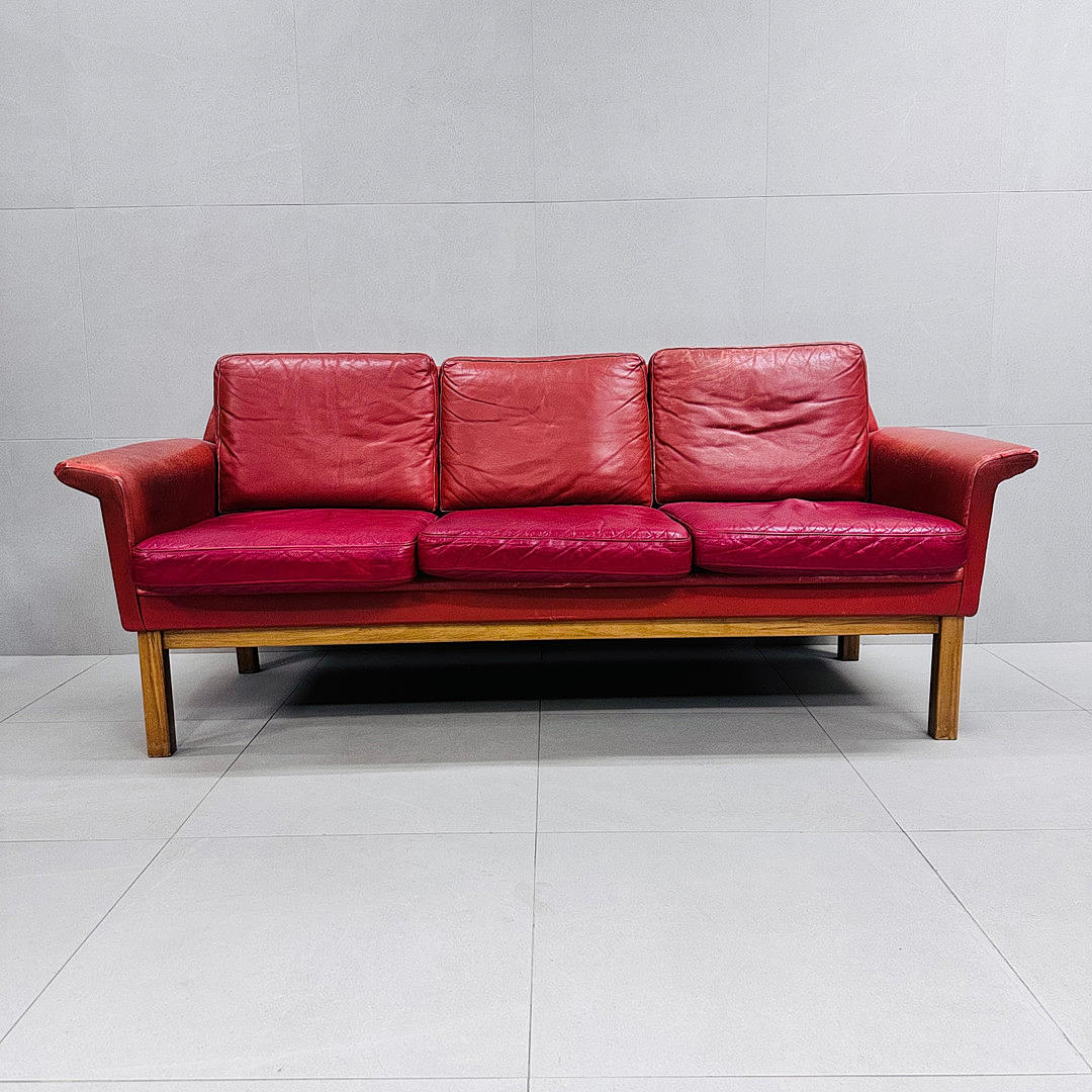 A sofa, 3-seater, red leather, 1960s.