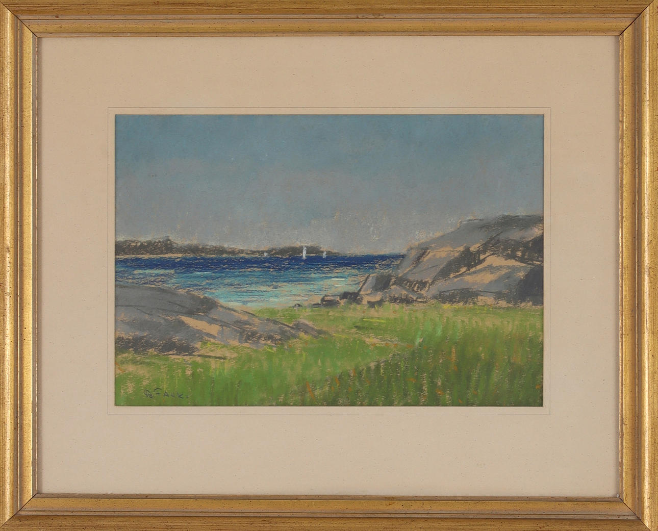 RAGNAR FALK. Coastal landscape, pastel, signed.