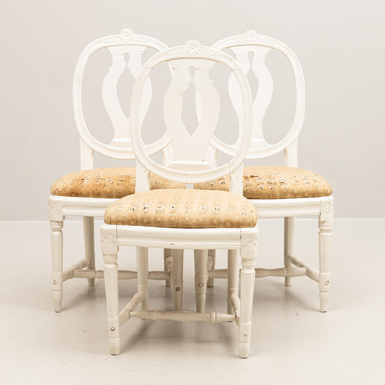 A set of three Swedish style Gustavianska chairs, 18th century.
