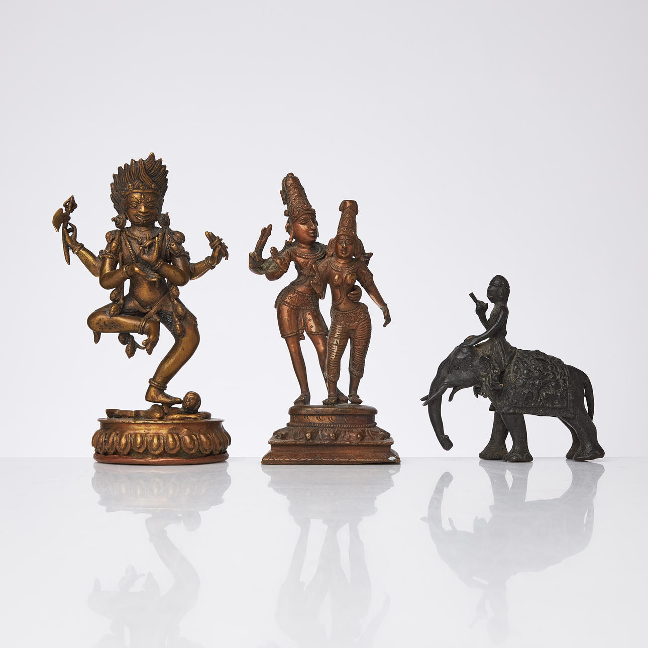 THREE SCULPTURES, Tibet, India, bronze.