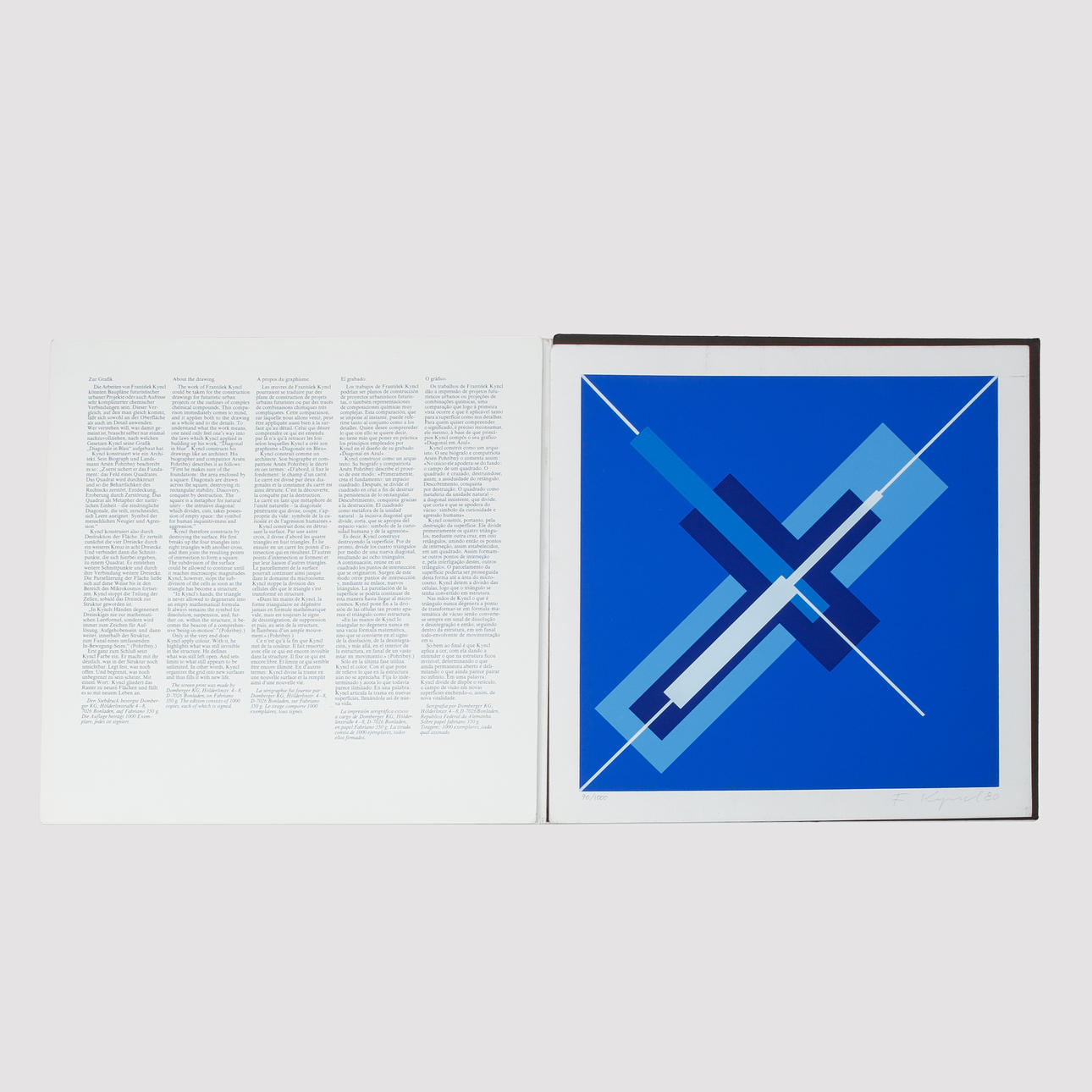 FRANTISEK KYNCL. “Diagonal in Blue”. Silkscreen, signed and numbered 90/1000. Dated 80.