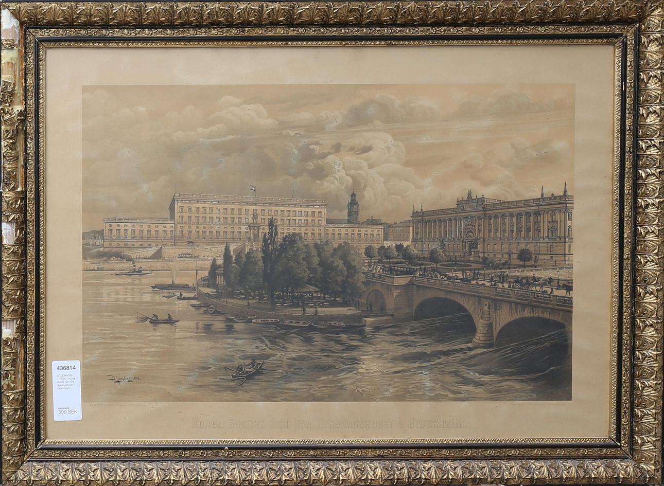 LITOGRAFISKT TRYCK, " Kungl. slottet och nya riksdagshuset i Stockholm".