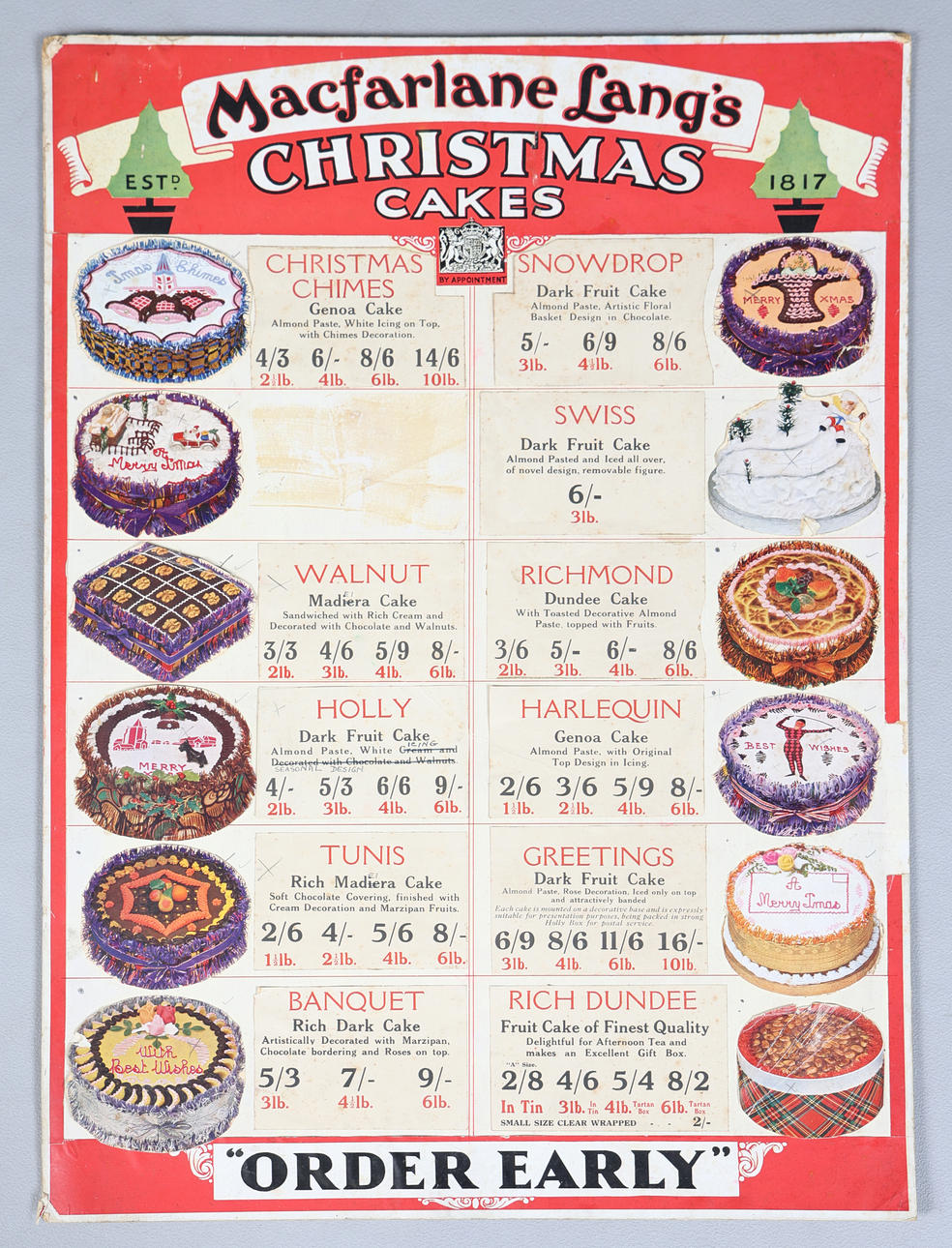 A HAND PAINTED MACFARLANE LANG'S ADVERTISING SIGN.