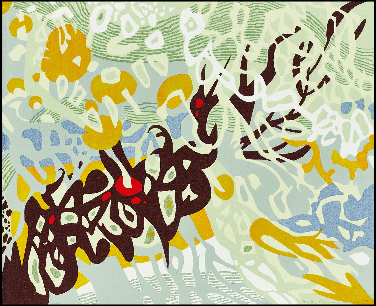 KARL AXEL PEHRSON (1921-2005). Composition, signed and dated -93, numbered 9/150, colour silkscreen.