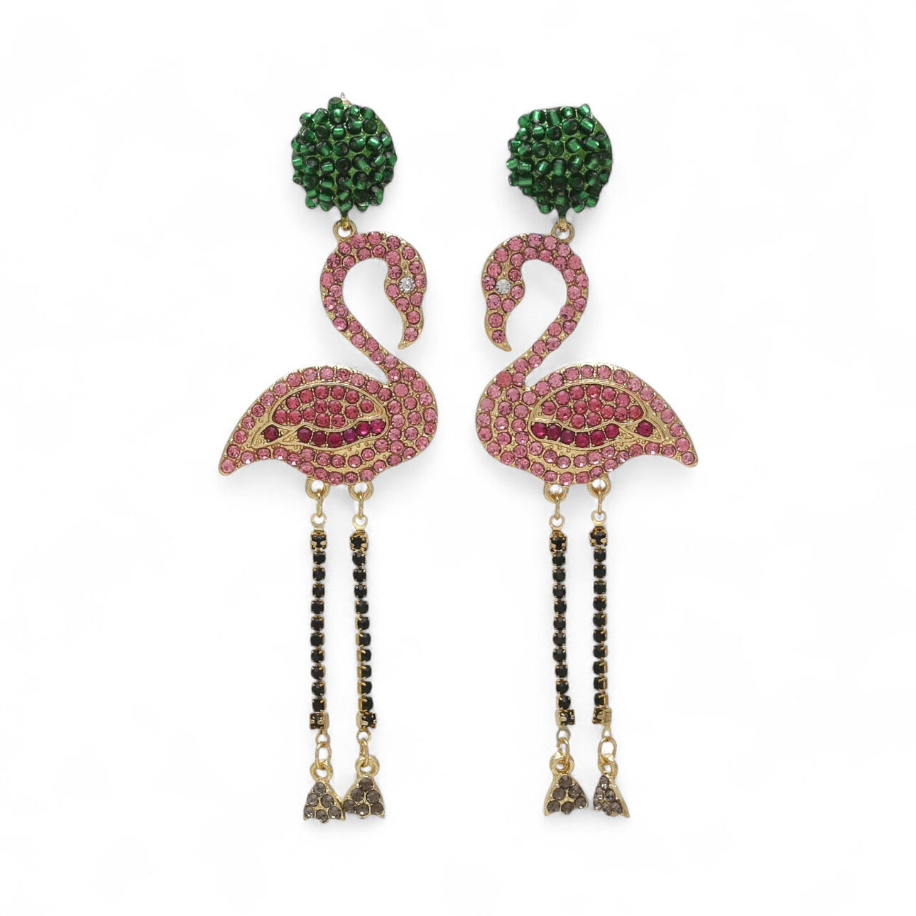 Zircons long earrings in the shape of flamingos.