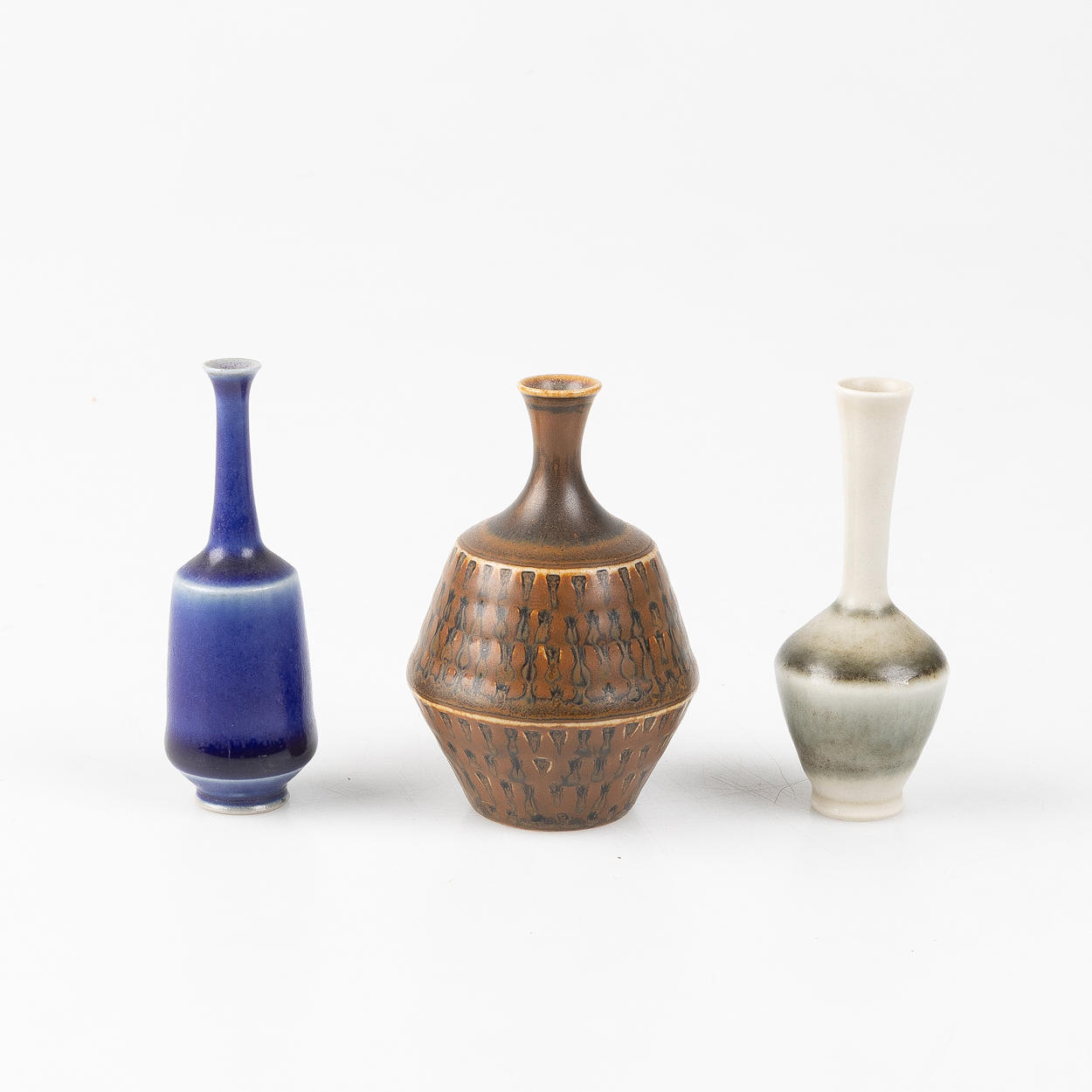 THREE MINIATURE VASES, Stig Lindberg, John Andersson, among others Studiohanden, Gustavsberg.