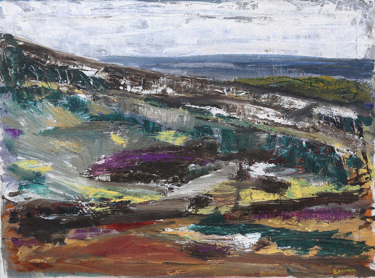 OIDENTIFIERAD KONSTNÄR. Open landscape. Oil on canvas, signed Ekman.