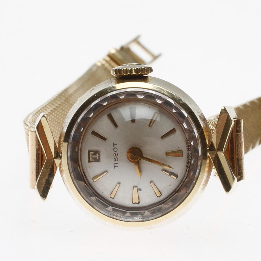 DAMARMBANDSUR, Tissot, 14k guld, armband 18k, vikt ca 21 gram.