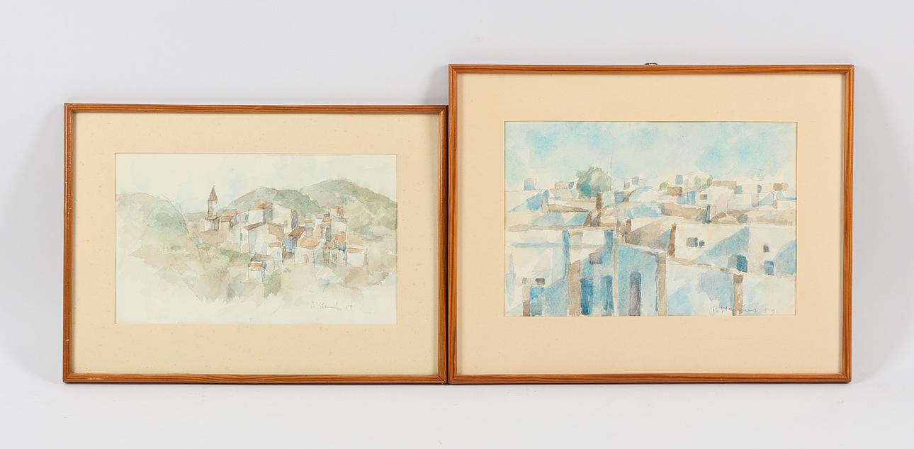 PER STENIUS. AKVARELLER, 2 st, landskap i söder, signerade samt daterade -59.