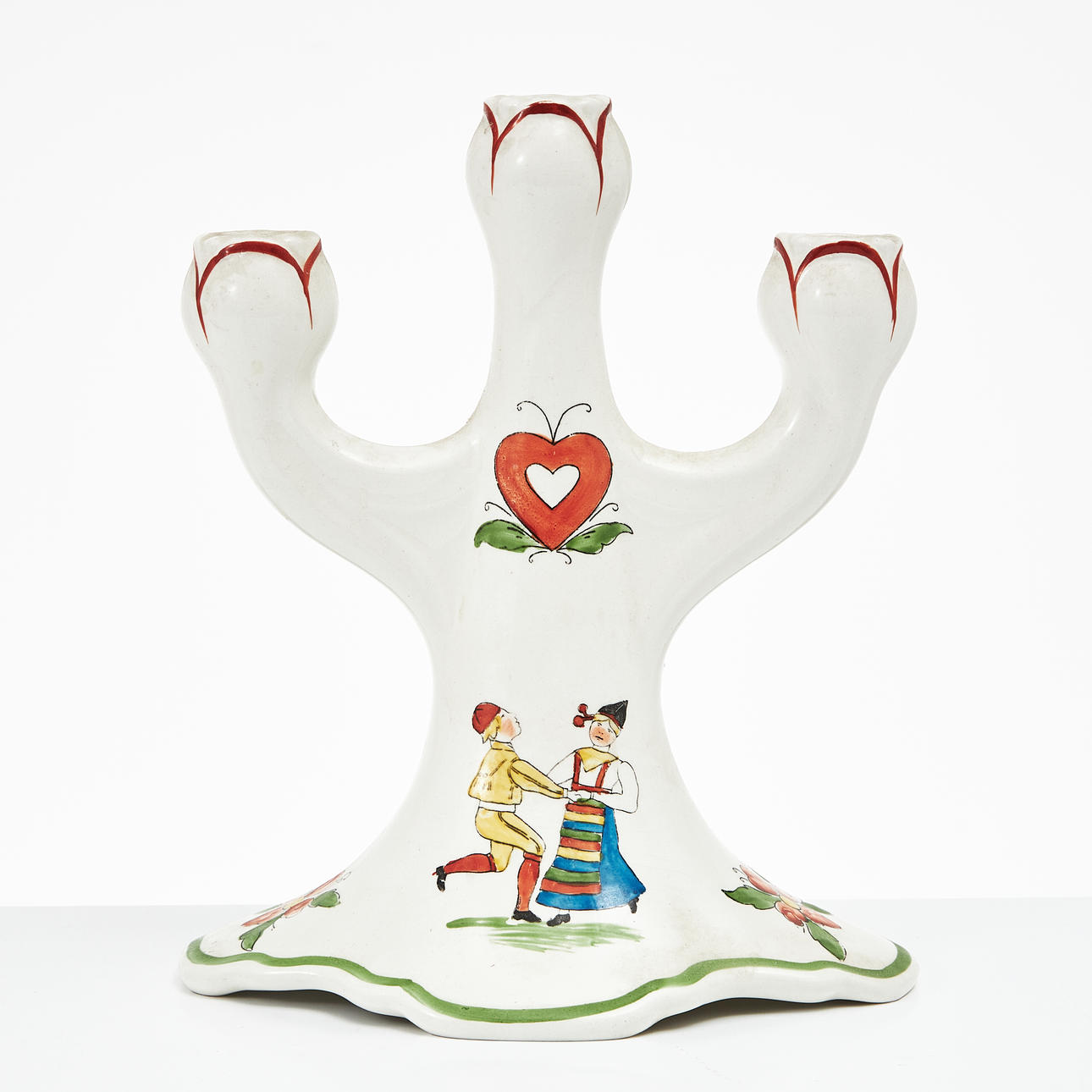 Candelaber “Daldansen” Rörstrand, flintware decorated with dalamotiv.