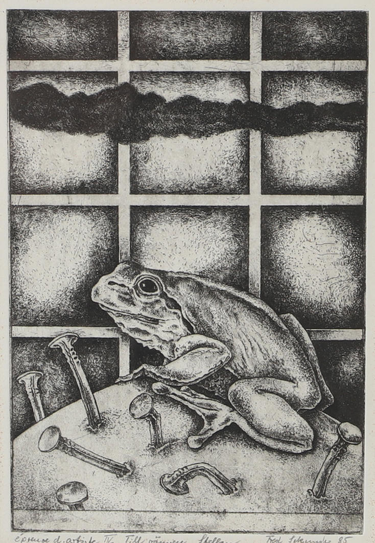 FRED SEKUNDE. Frog, etching, signed with dedication.