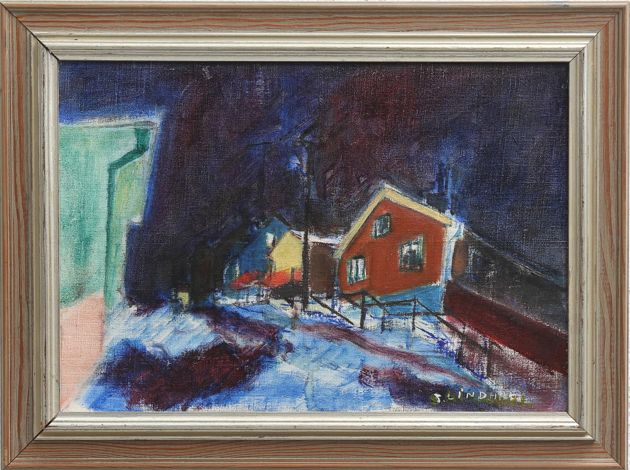 STEN LINDAHL. "Berghäll", Oskarshamnsmotiv, olja på duk, signerad.