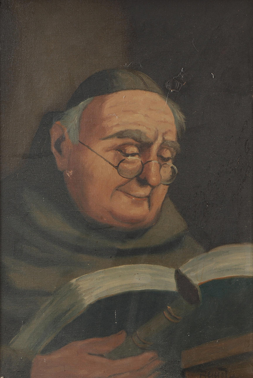 OIDENTIFIERAD KONSTNÄR. Reading monk, oil on canvas, indistinctly signed.