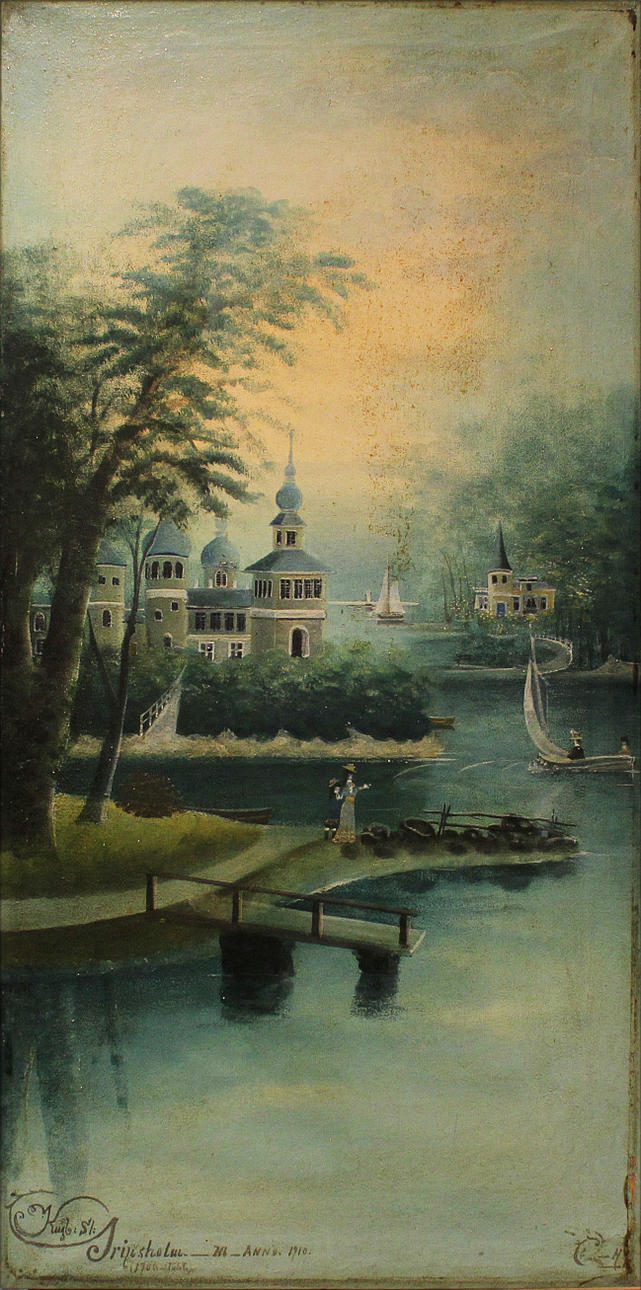 CARL LJUNGBERG. Gåramålning. "Kungl. St: Gripsholm anno 1910". Olja på duk. Signerad Ca Lberg.