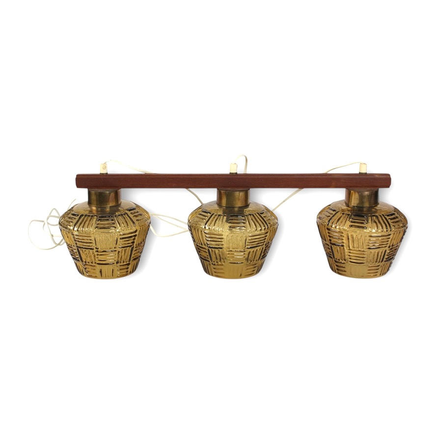 LOFTSLAMPE, teak/messing/glas, retro, 1960'erne.