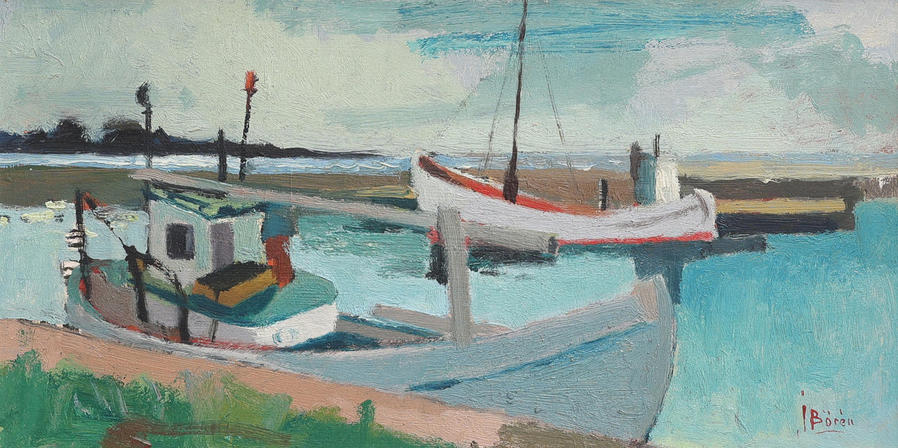 JOHN BÖRÉN. OIL ON PANEL, HARBOUR MOTIF, SIGNED.