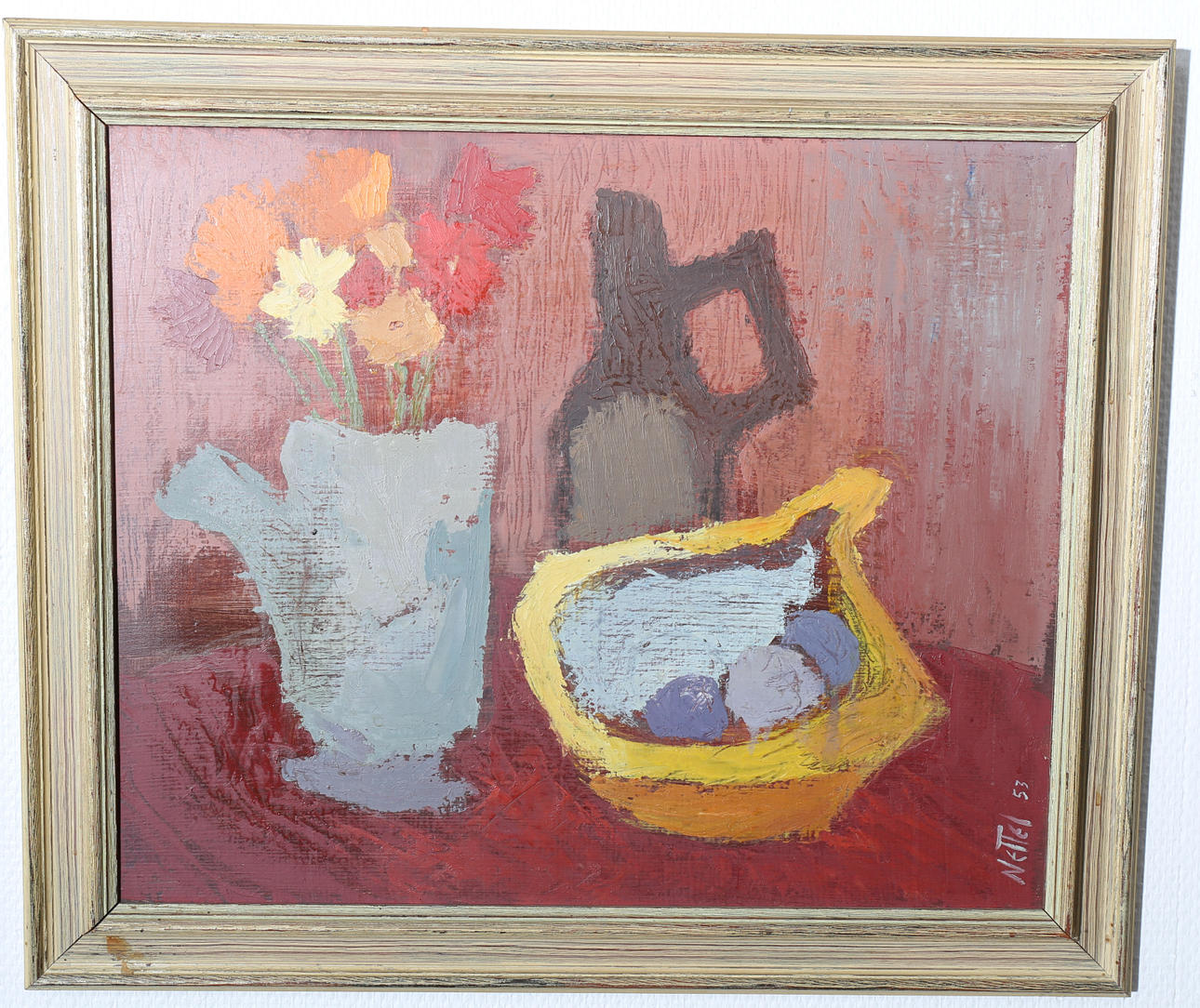 EINAR NETTELBLADT. Olja på pannå, Stilleben med blommor, signerad Nettel, daterad -53.