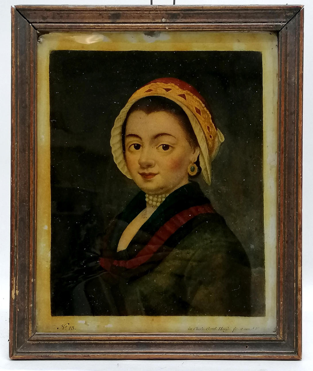 ANTIKE FARBIGE MEZZOTINTA EINER DAME.