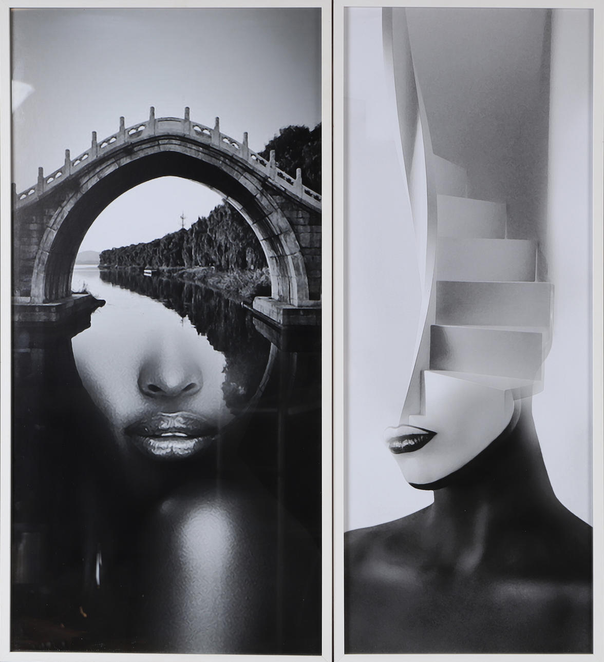 OKÄND KONSTNÄR. 2 pieces of composition with face, print.