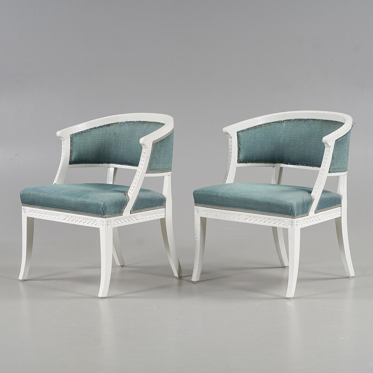 1 pair of late Gustavian style armchairs, second half of the 20th century.