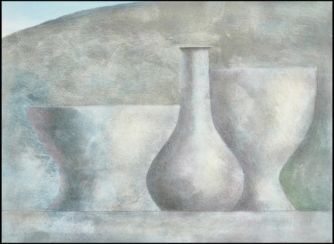 PHILIP VON SCHANTZ (1928-1998). Composition with grey vessels, signed and dated -87, numbered 29/140, lithograph in colours.