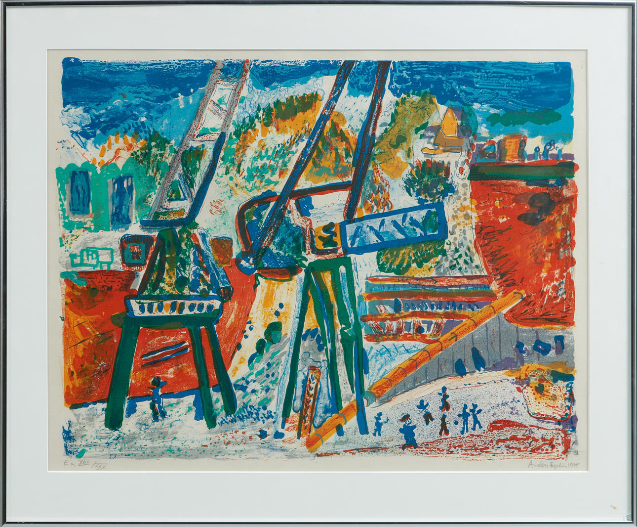 ANDERS FOGELIN. Motif from the port of Gothenburg. Lithograph in colours, signed and numbered Ea XXIII/XXV.