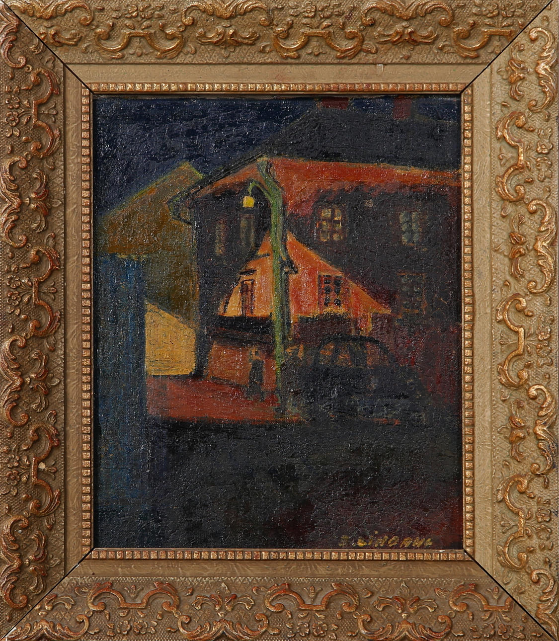 STEN LINDAHL. Stengatan, olja på duk signerad S Lindahl.