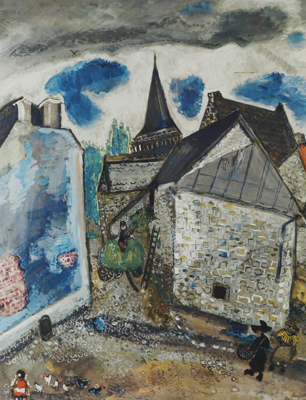 AFTER MARC CHAGALL. Cityscape, framed print.