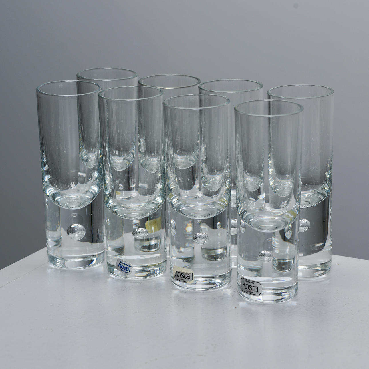 WALTER HACKMAN. Snap glasses, 8 pcs, “Pippi”, Kosta Boda.