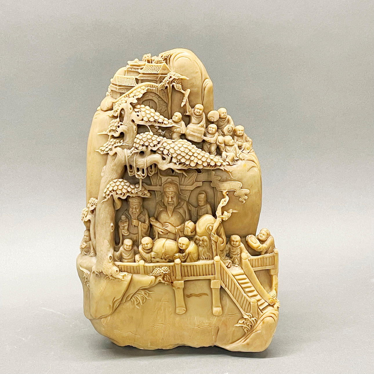 CHINESE CARVED SOAPSTONE MOUNTAINSCAPE.