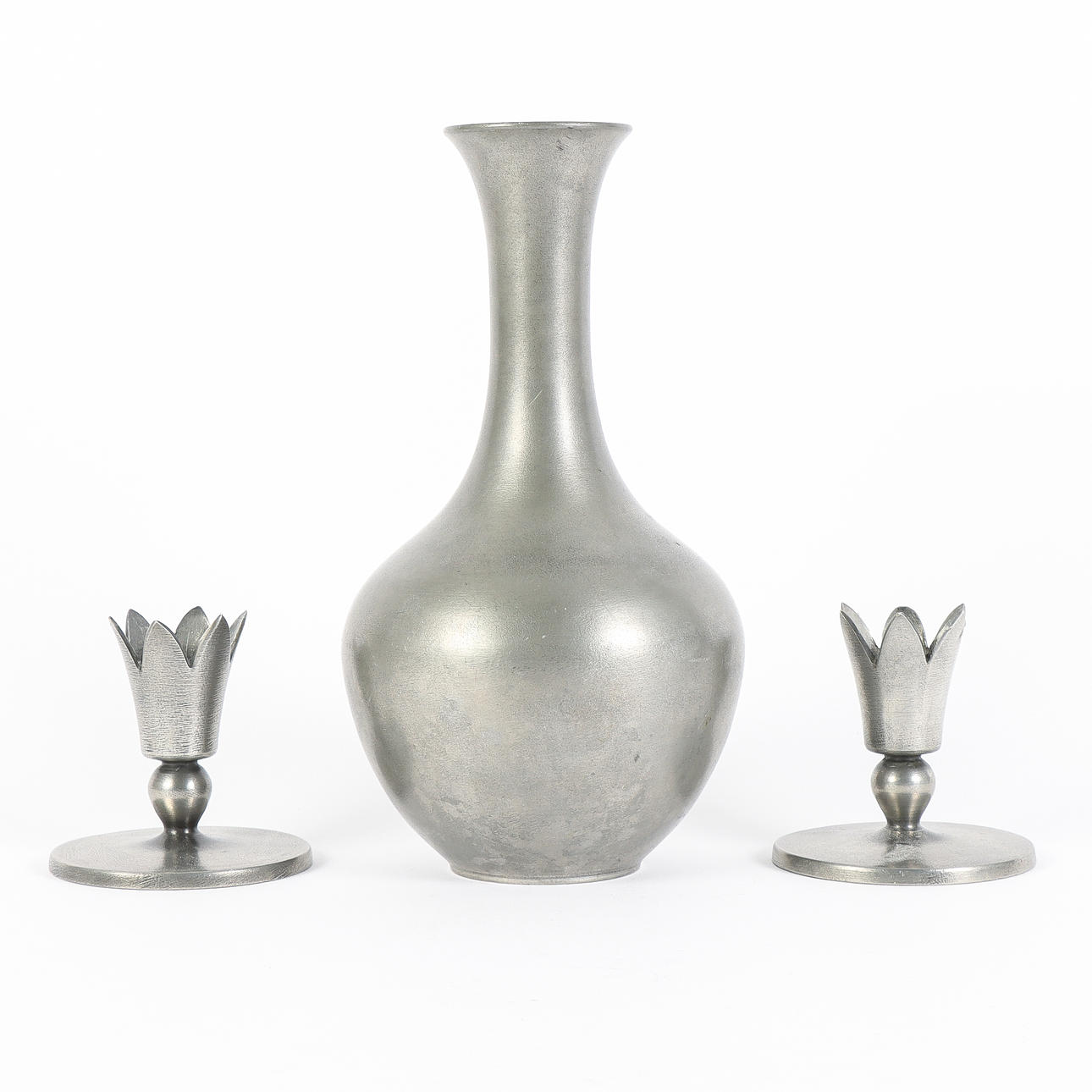 CANDLESTICKS AND VASE pewter, Schreuder & Olsson.