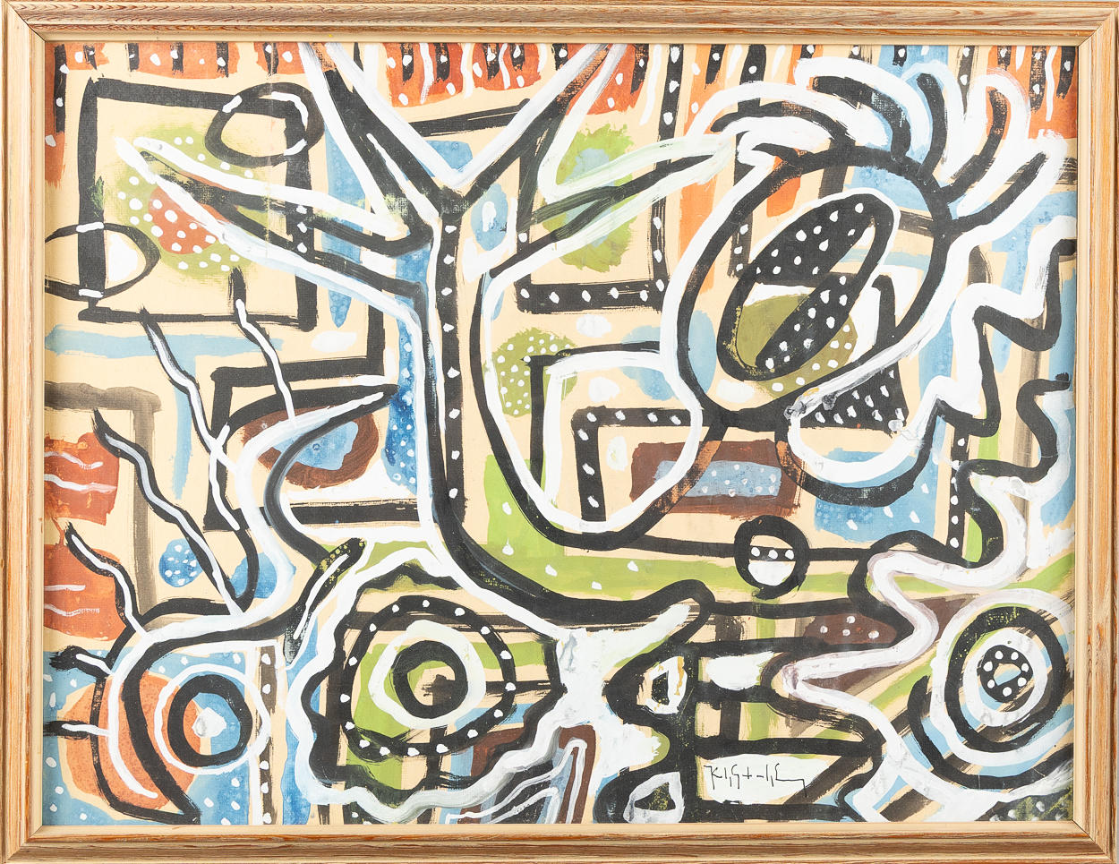 OIDENTIFIERAD KONSTNÄR. Abstract motif, gouache on paper, signed.