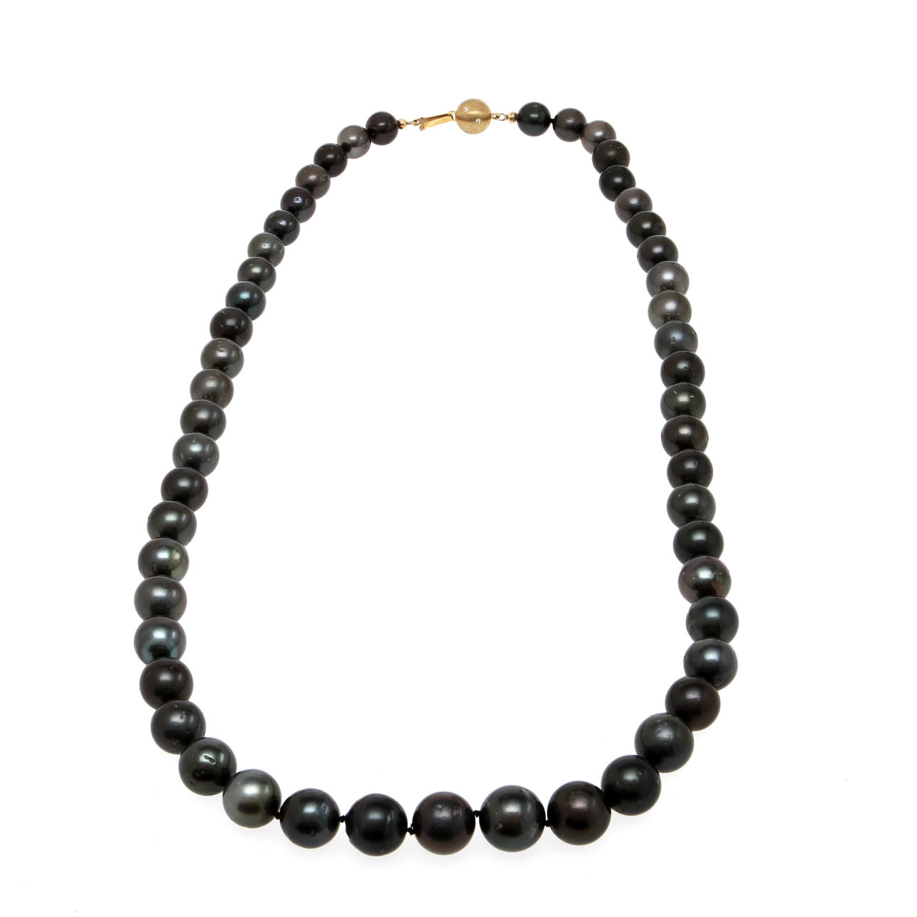 COLLIER med tahitipärlor, lås i 18K rödguld med diamanter.