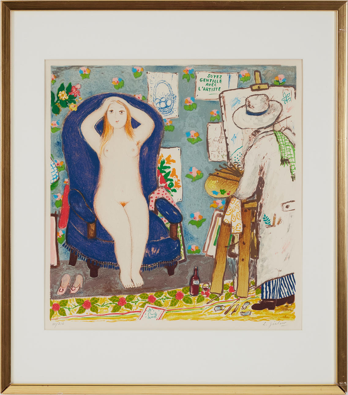 LENNART JIRLOW. Model in studio, lithograph in colours, signed.