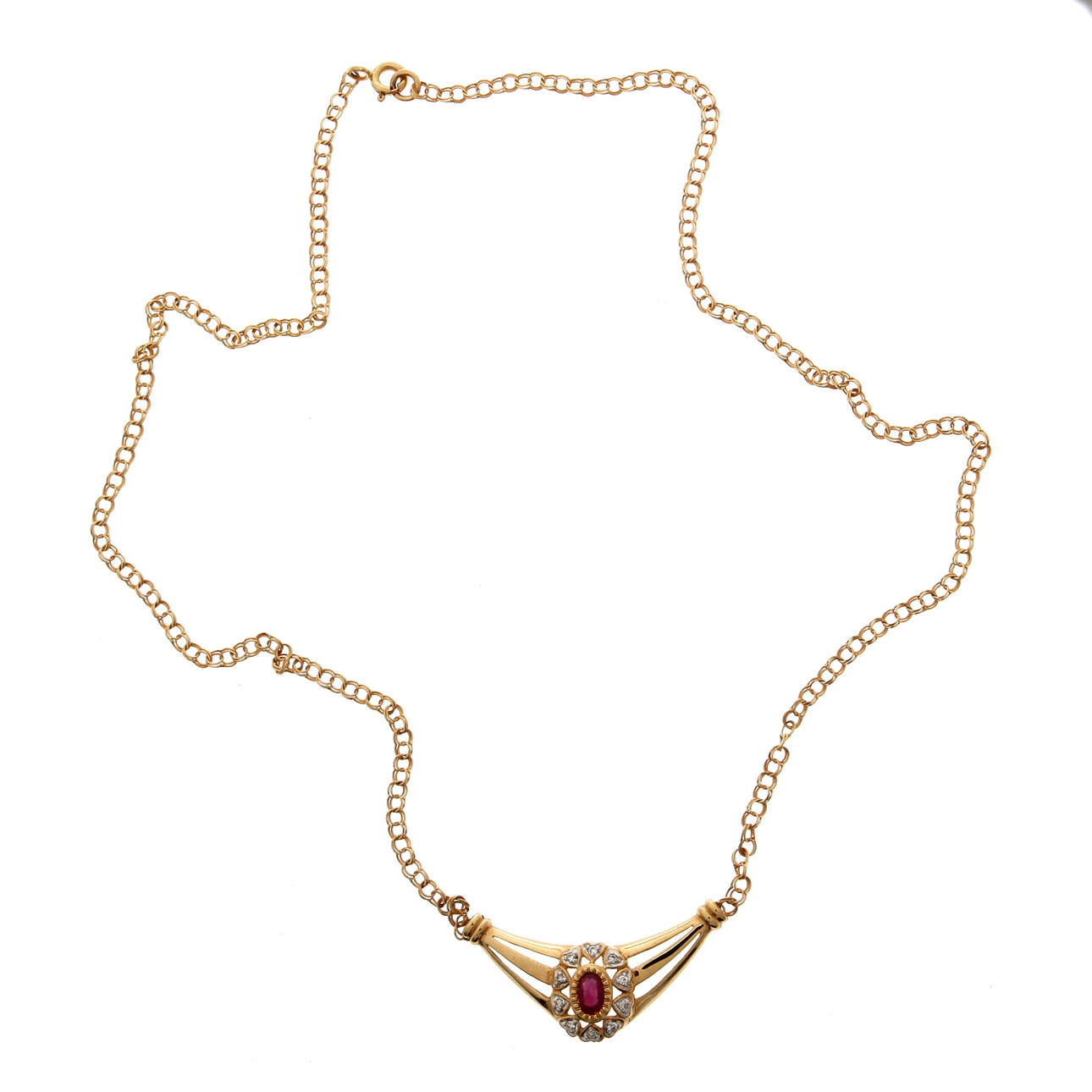 COLLIER, 18K rödguld med syntetisk rubin samt diamanter. Vikt 5,8 g.