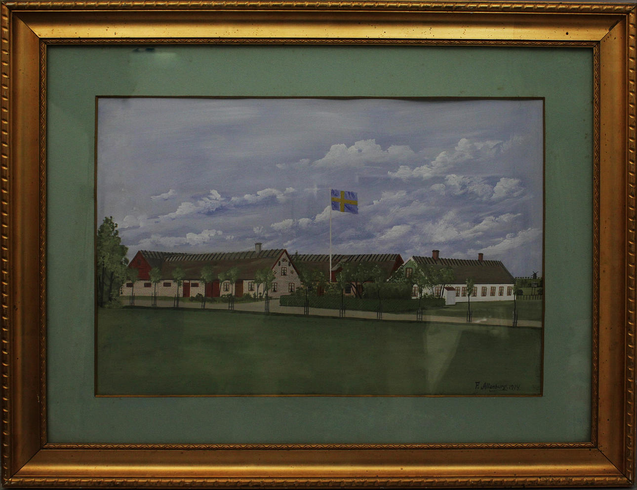 FRITZ ALTENBURG. Gåramålning. Skånegård. Olja på pannå. Signerad F Altenburg.