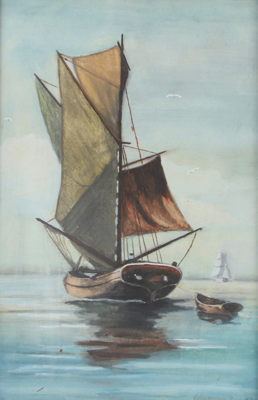 HELGE HANSEN. Segelboot, Aquarell, signiert.
