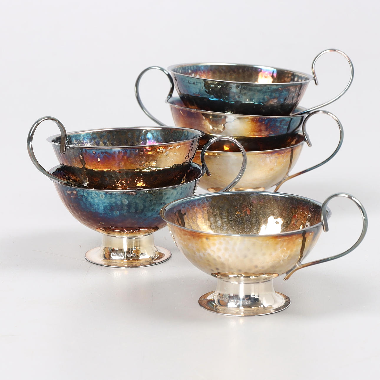 PUNSCHBECHER, 6 Stück, Silber, Gewicht 184 Gramm.