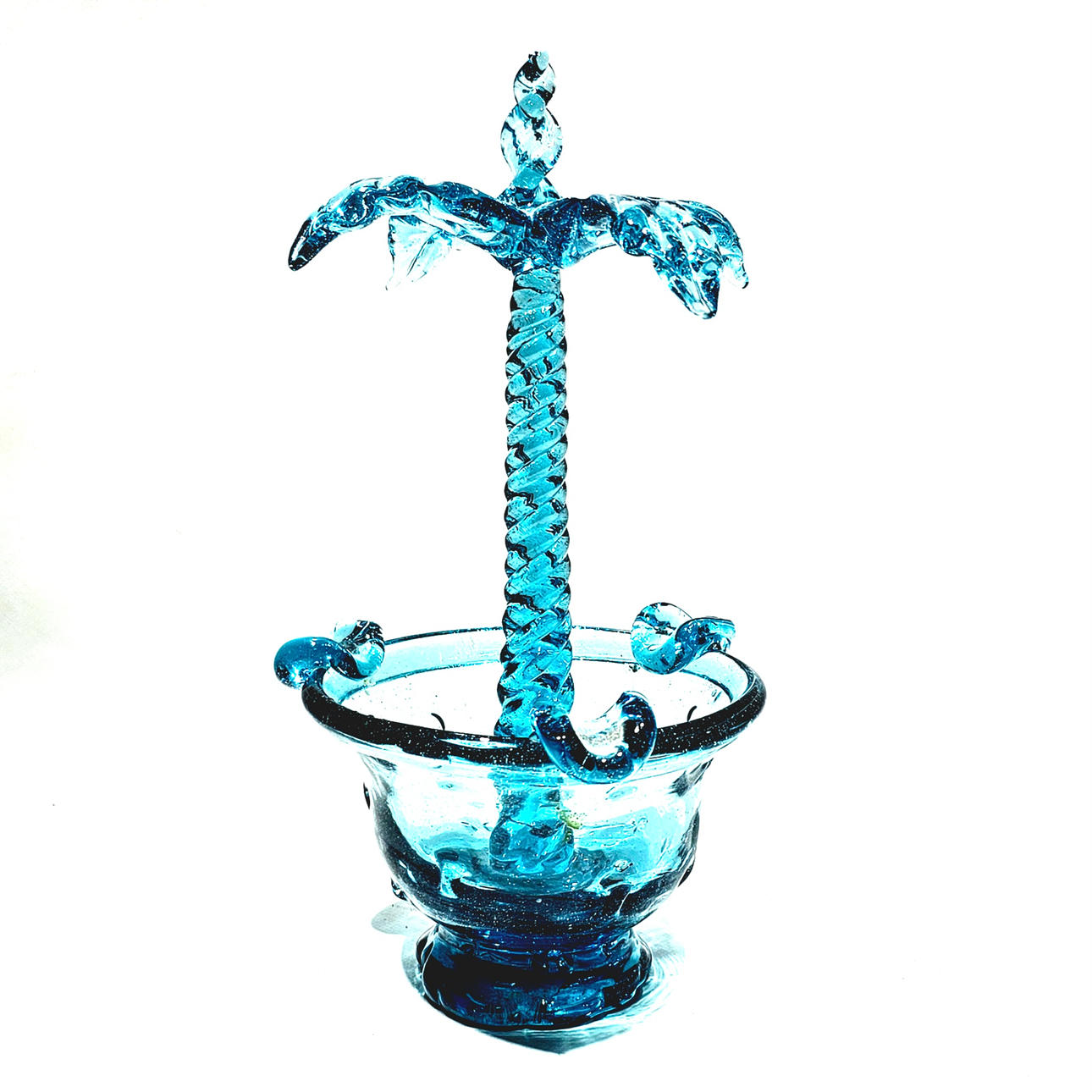 Palm shaped blown glass ashtray.