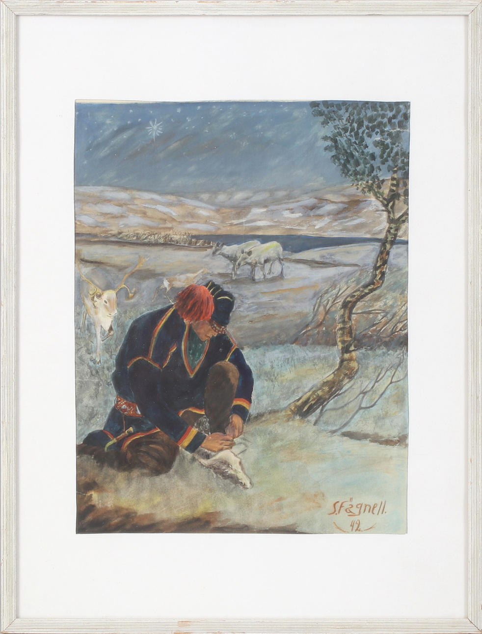 OIDENTIFIERAD KONSTNÄR. Same with reindeer, watercolor, signed and dated 42.