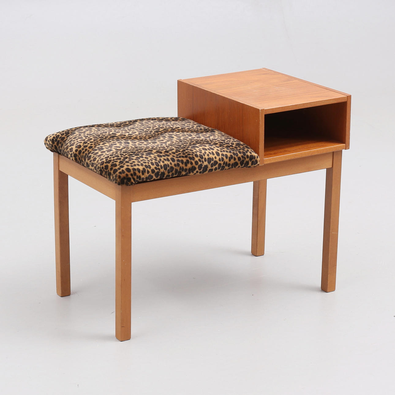 A teak telephone bench, mid 20th century.