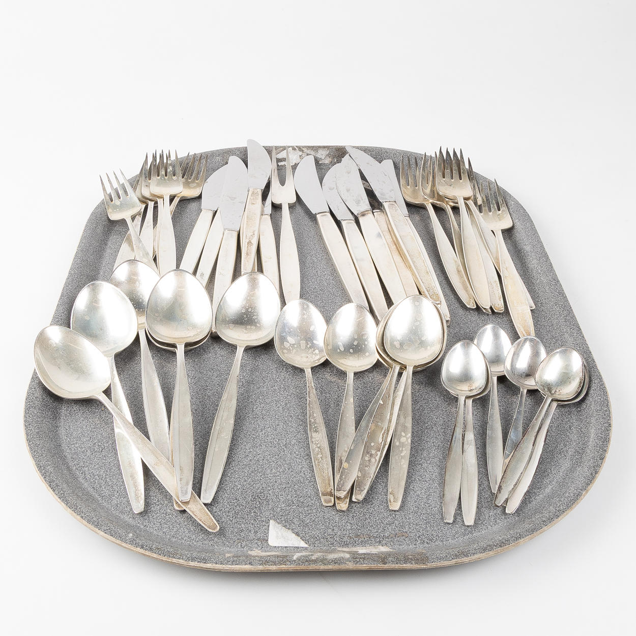 TIAS ECKHOFF. Bestick, 43 delar, "Cypress", sterlingsilver, för Georg Jensen, Danmark.