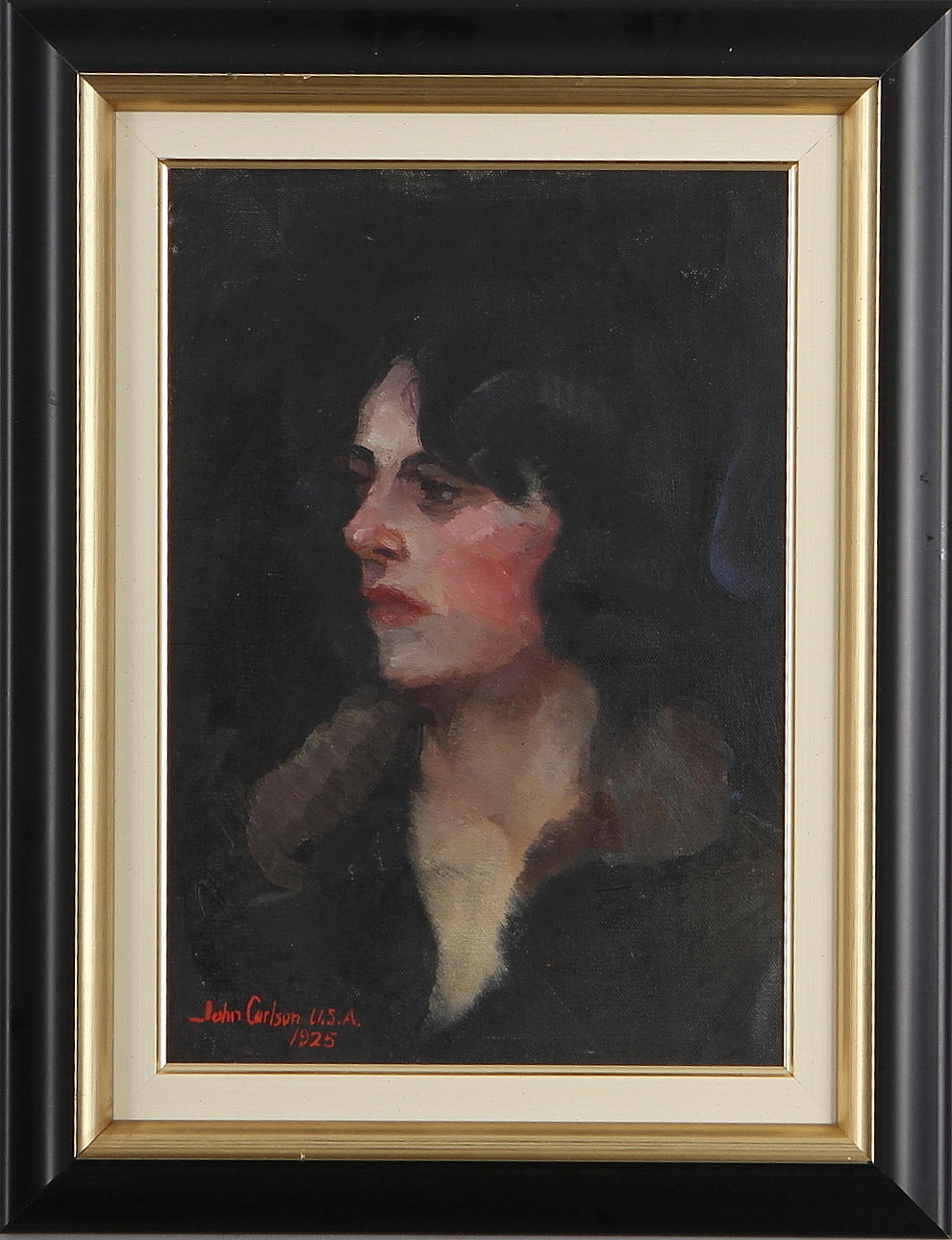 JOHN CARLSON. Porträtt, olja på duk, signerad, U.S.A, 1925.