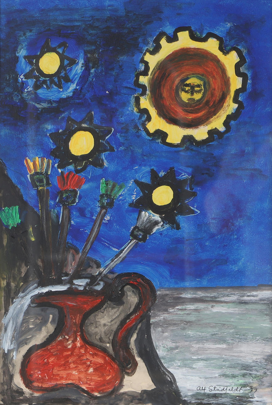 ALF STRIDFELDT. Composition, mixed media, signed -77.