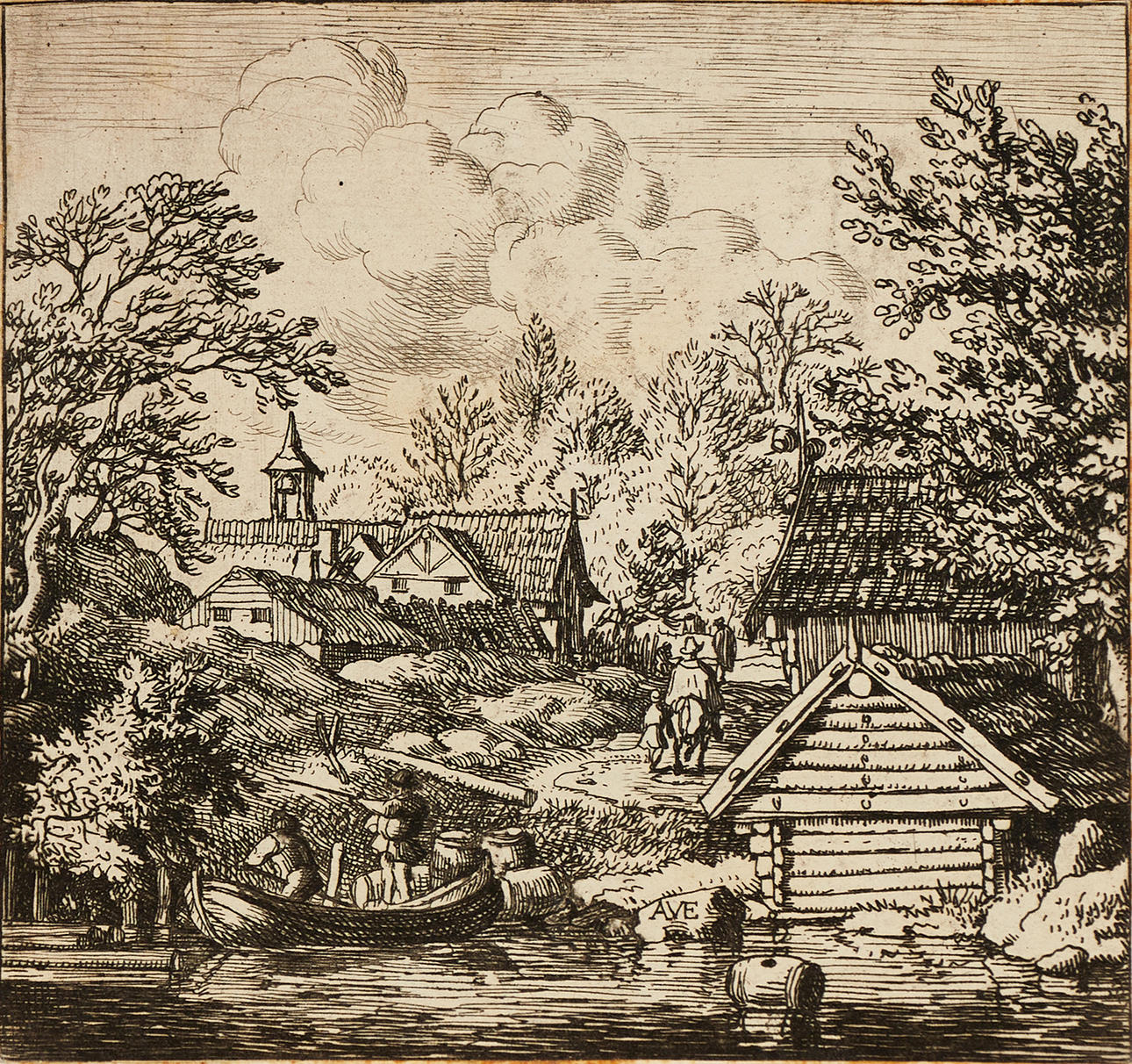 ALLART VAN EVERDINGEN (1621-1675). “Das Entladen eines Kahns (Unloading the barge)”, etching.