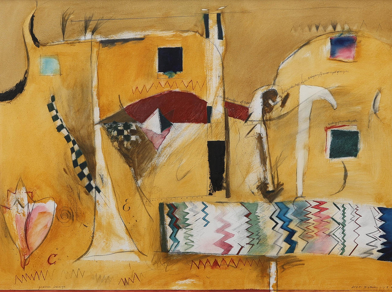 OIDENTIFIERAD KONSTNÄR. mixed media on paper, composition, signed, dated 1988.